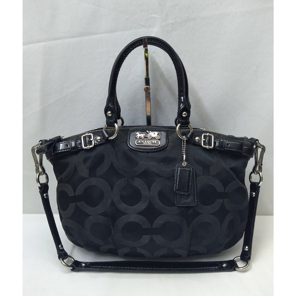 Coach Madison Signature Black Canvas Leather Zip Top Handle Satchel - Picture 1 of 16